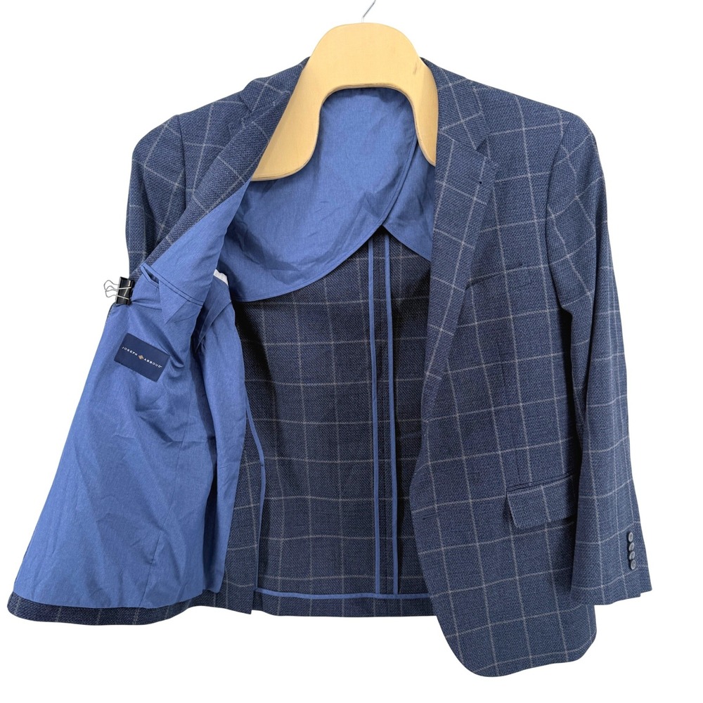 Joseph Abboud Blazer Men 46R Pre-Owned Sport Coat Blue Windowpane Plaid Heritage